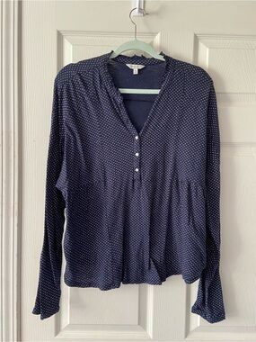 Lucky Brand Navy Polka Dot Button-Front Long Sleeve Blouse